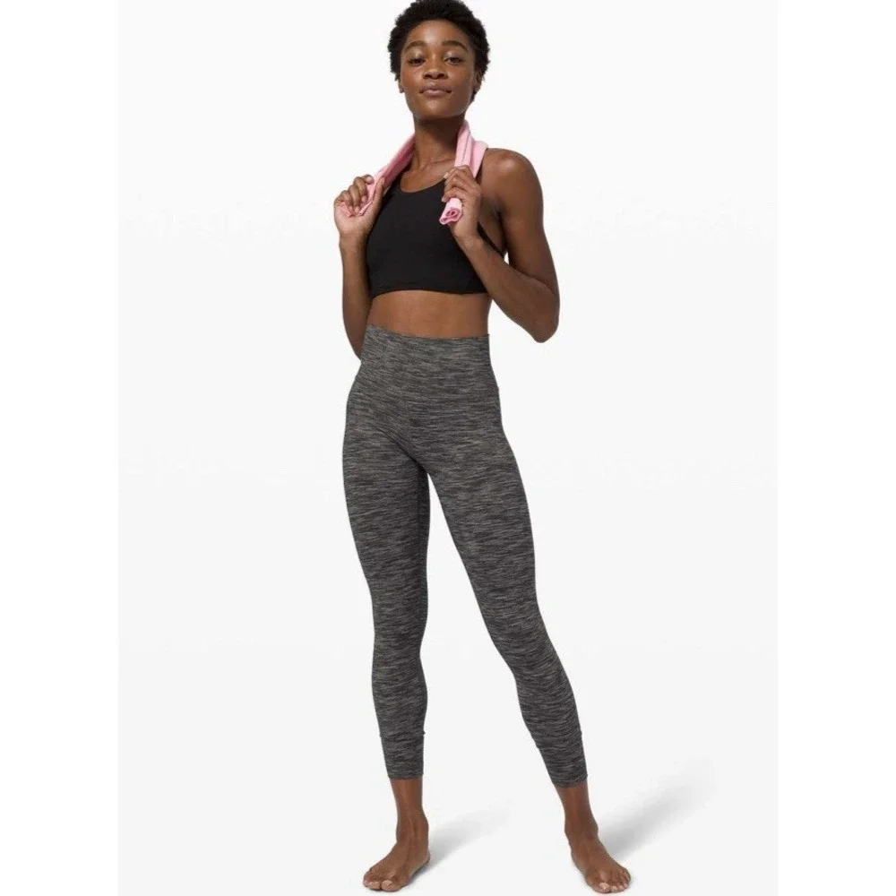 Lululemon Wunder Under High Rise Tight Women's Gray Striped Leggings Size 2‎